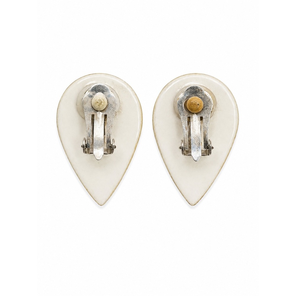 Vintage 80s Art Deco Revival Ceramic Clip On Earrings‎ Gold Silver Statement - Picture 4 of 7